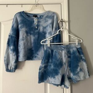 Anthropologie Current Air blue tie-dye Sweatshirt Shorts Set